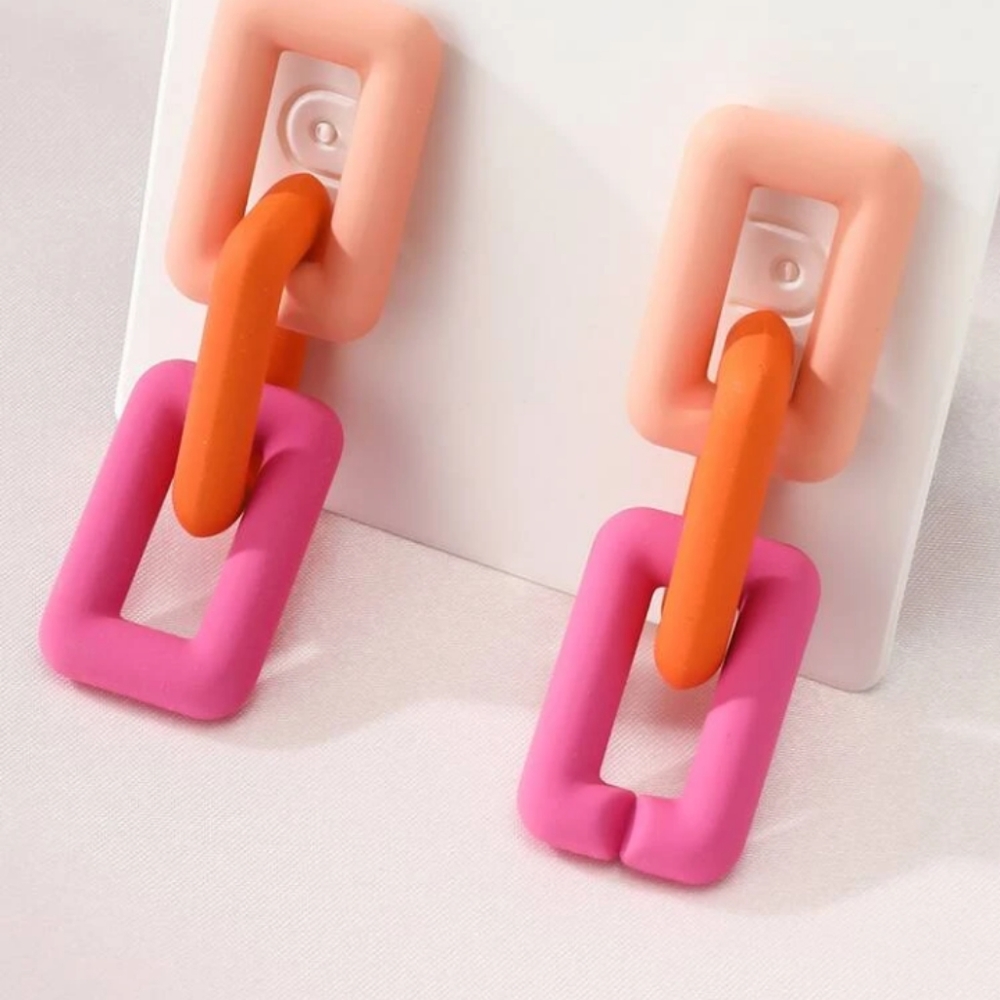 Summatime Neon Geo Link Drop Earrings - Picture 3 of 5